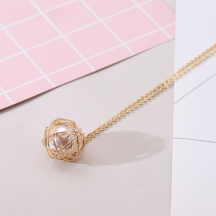 Korean Fashion Hollow Ball Bag Simple Pendant Necklace