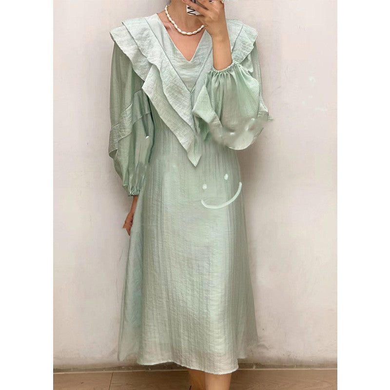 Women's French Lotus Leaf Collar Shirt Dress