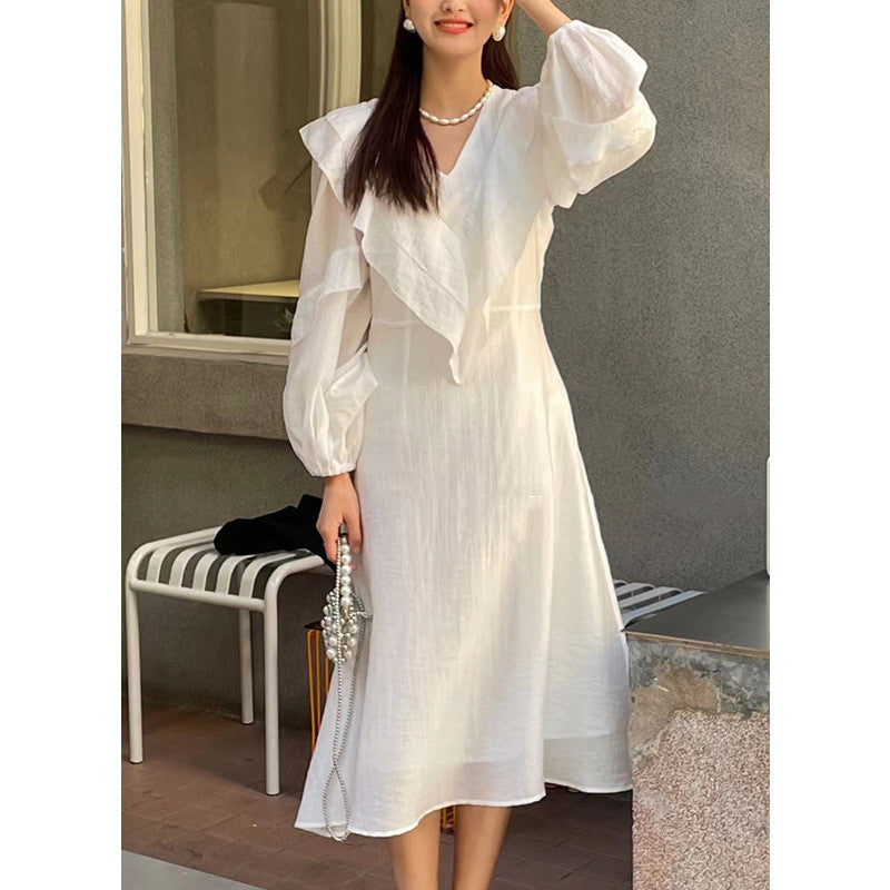 Women's French Lotus Leaf Collar Shirt Dress