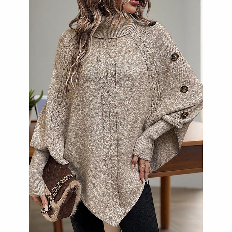 Women's Asymmetry Hem Turtleneck Sweater - Batwing Long Sleeve Casual Pullover For Fall Winter