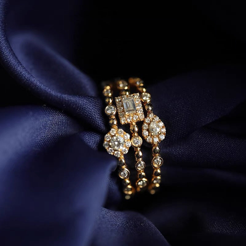 Korean And Japanese Popular Diamond-encrusted Stacking Rings For Women