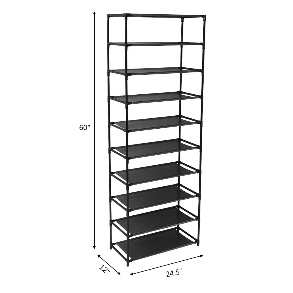 10 Tier Stackable Shoe Rack Storage Shelves Shelf Organizer Stackable Long Shoe Shelf For Hallway Entryway Closet Garage Bedroom Cloakroom Stainless Steel Frame Holds 50 Pairs Of Shoes