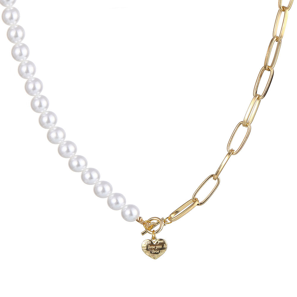 Fashion Simple Pearl Heart-shaped English Letter Necklace
