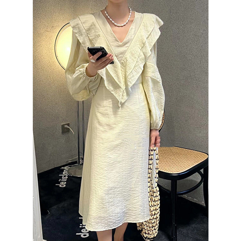 Women's French Lotus Leaf Collar Shirt Dress