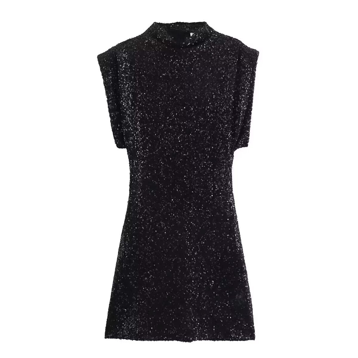 Sequins Decorated Sleeveless Shoulder Pad Sequin Dress