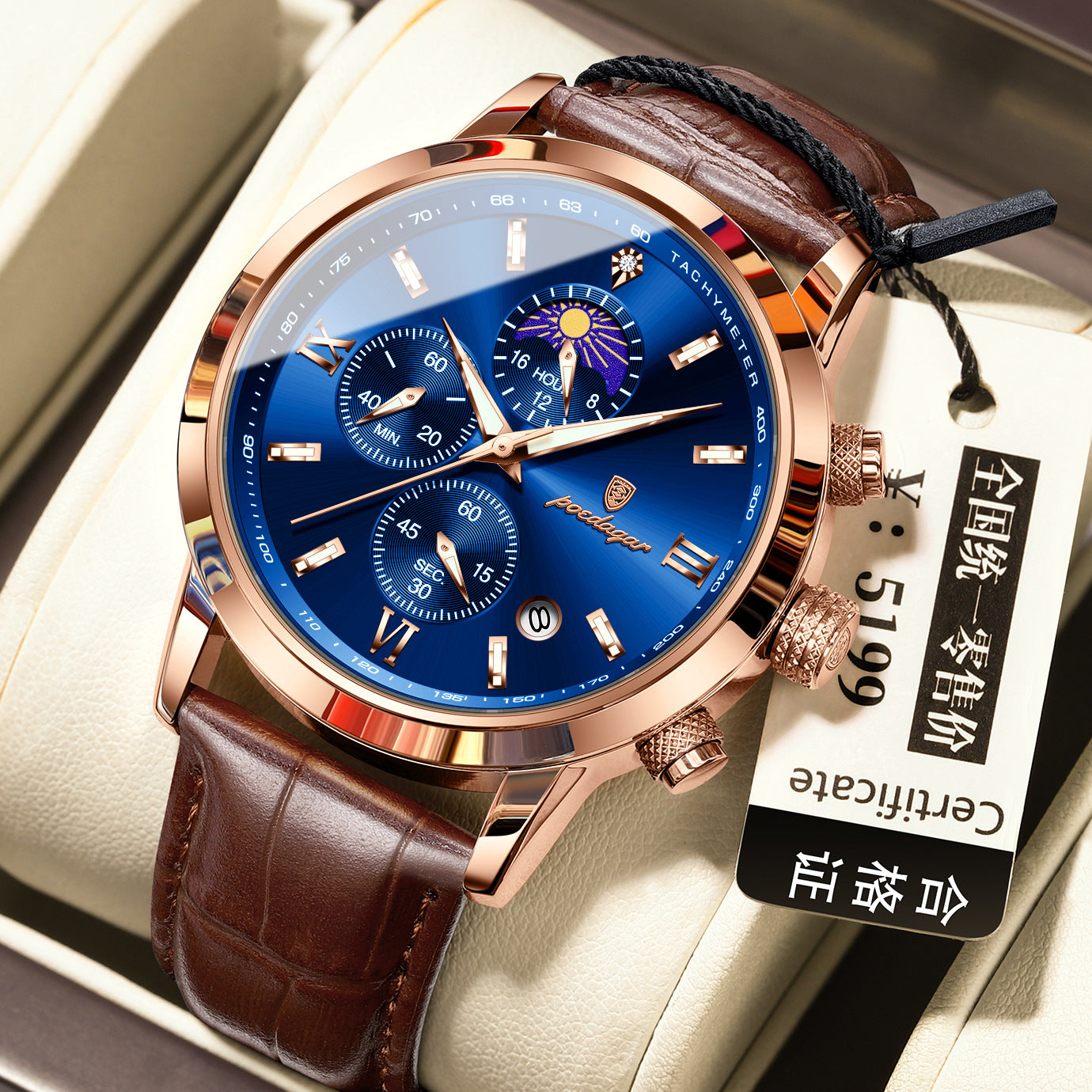 Men's Watch With Moon Phase And Multi-function Chronograph
