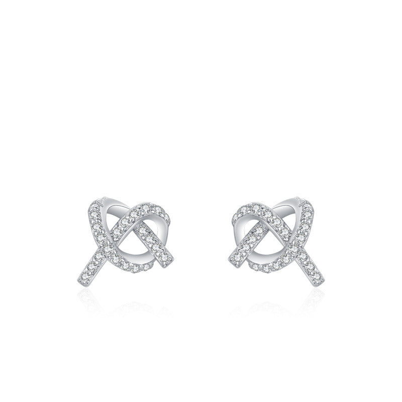 S925 Sterling Silver Micro-inlaid Fully Jeweled Loving Heart Cross Stud Earrings For Women