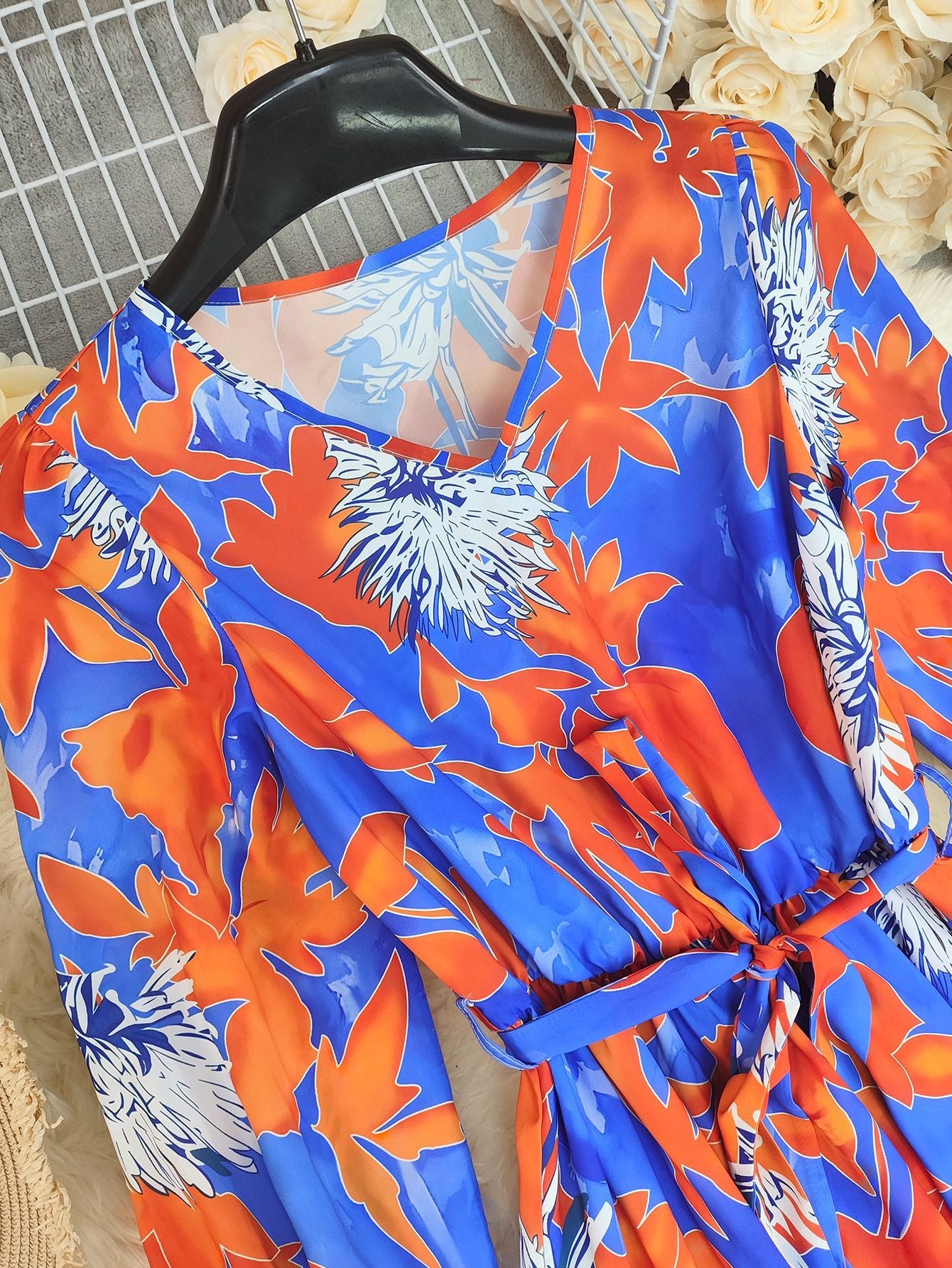 Female Leisure Printed Long-sleeved Maxi Vacation Dress