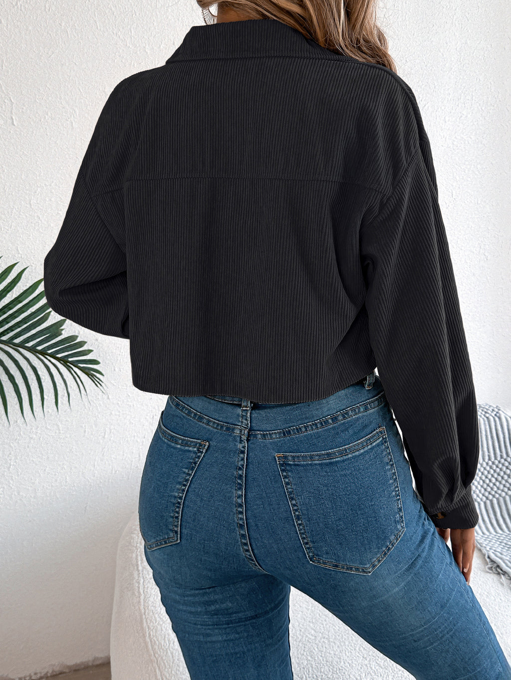 Casual Pocket Long Sleeve Corduroy Short Jacket Coat