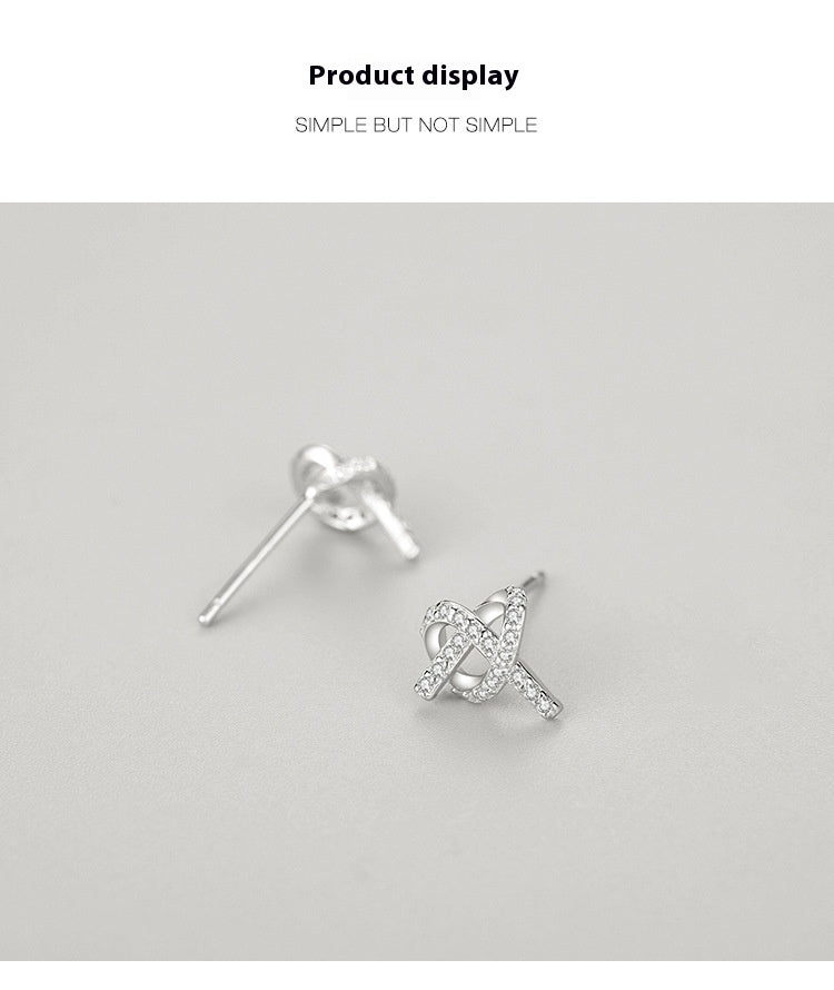S925 Sterling Silver Micro-inlaid Fully Jeweled Loving Heart Cross Stud Earrings For Women