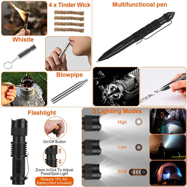 121Pcs Survival Kits Professional Emergency Survival Gear Tactical First Aid Kit Supplies For Outdoor Adventure Camping Hiking Hunting