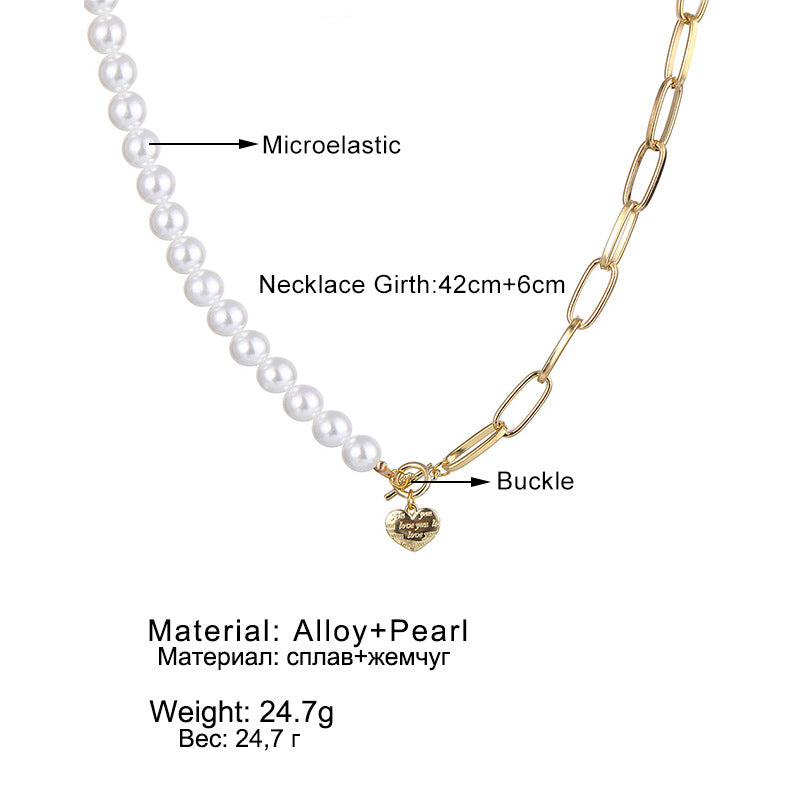 Fashion Simple Pearl Heart-shaped English Letter Necklace