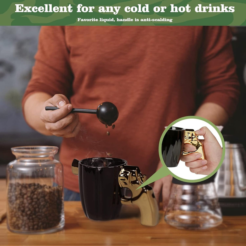 Fashion Ceramic Coffee Tea Cup, Special Cool Coffee Mug 3D Cool Pistol Design Durable Tea Cup Attractive Mugs Personalized Porcelain Gifts For Men Women - 12OZ