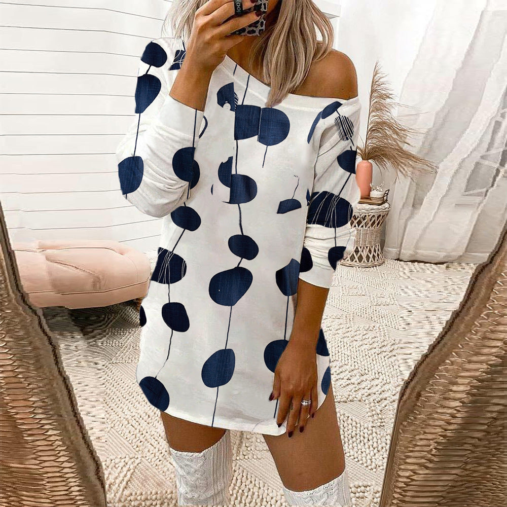Women's Leopard Print Off Shoulder Long Sleeve T-Shirt Dress