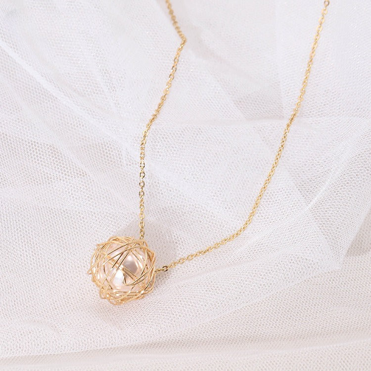 Korean Fashion Hollow Ball Bag Simple Pendant Necklace
