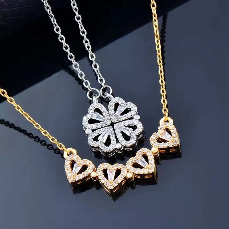 Heart-shaped Four-leaf Clover Micro-set Zircon Women's Necklace Gift Box