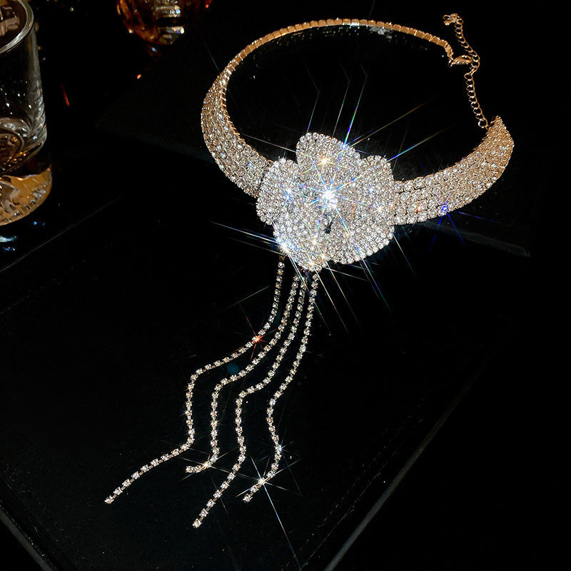 Diamond Flower Tassel Necklace Light Luxury High-grade Sweater Chain