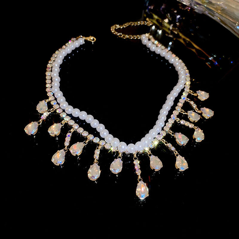 Diamond Flower Tassel Necklace Light Luxury High-grade Sweater Chain