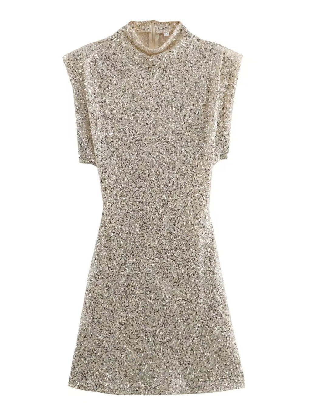 Sequins Decorated Sleeveless Shoulder Pad Sequin Dress