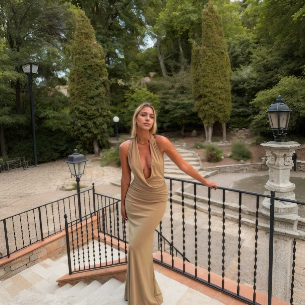 Sexy Women's Halter Swing Neck Banquet Long Dress