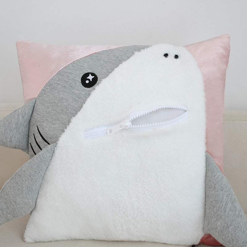 Three Dimensional Shark Pillow With Zipper Pocket