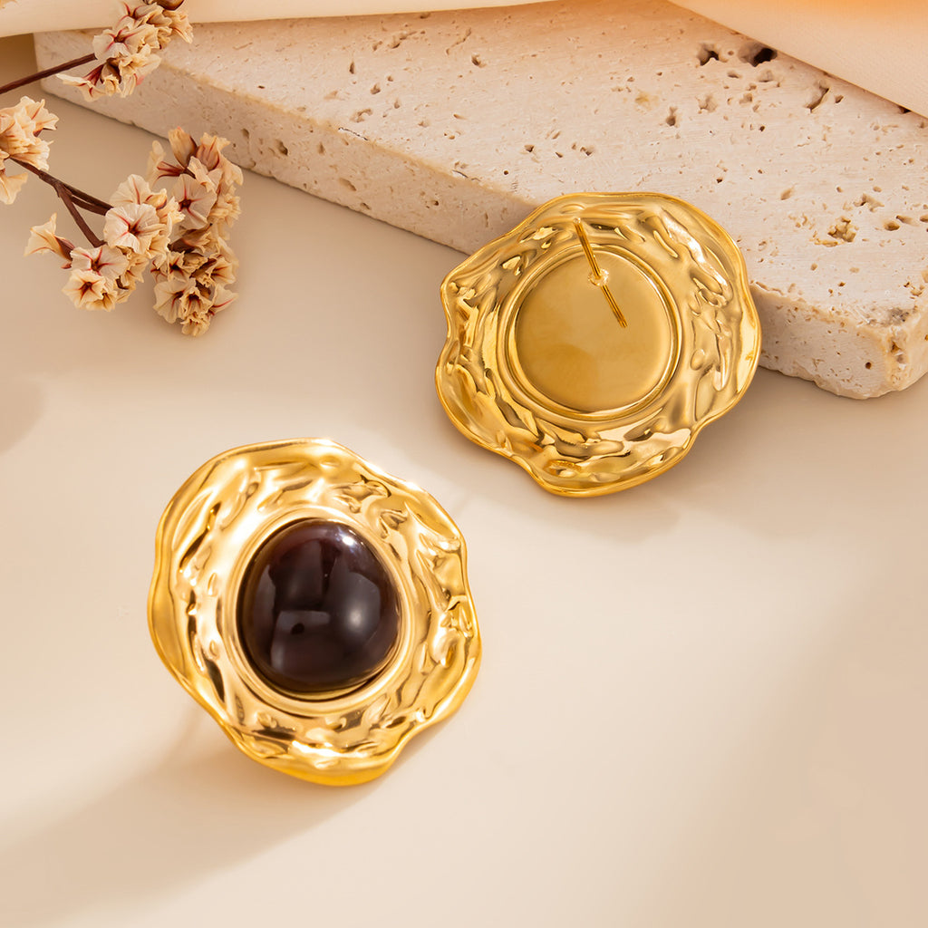 Geometric Alien Circle Inlaid Gemstone Earrings