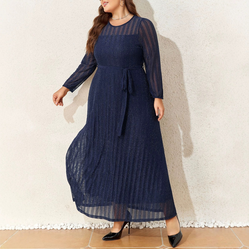 Silver Powder Shiny Elegant Lace-up See-through Plus-size Slim Elegant Women's Dress