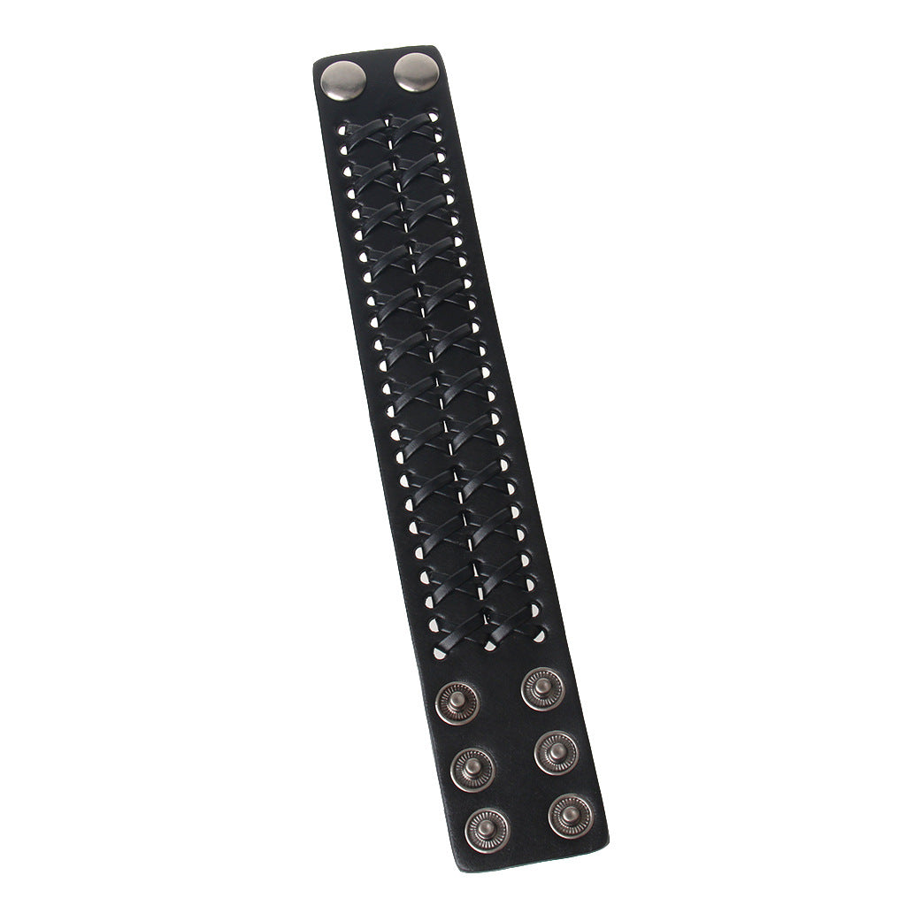 Retro Wide Leather Hand-strung Bracelet For Men And Women