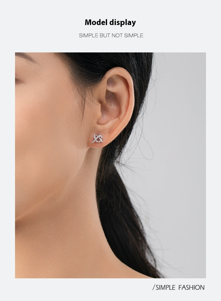 S925 Sterling Silver Micro-inlaid Fully Jeweled Loving Heart Cross Stud Earrings For Women