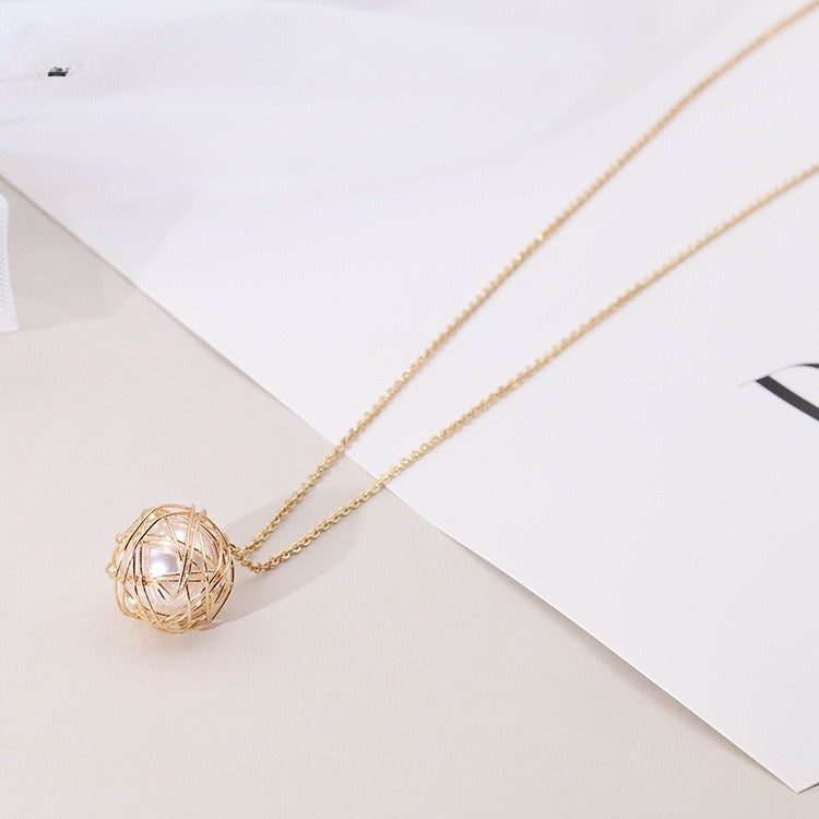 Korean Fashion Hollow Ball Bag Simple Pendant Necklace