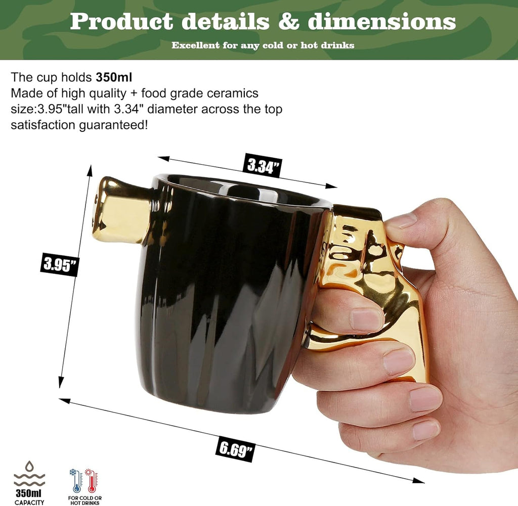 Fashion Ceramic Coffee Tea Cup, Special Cool Coffee Mug 3D Cool Pistol Design Durable Tea Cup Attractive Mugs Personalized Porcelain Gifts For Men Women - 12OZ
