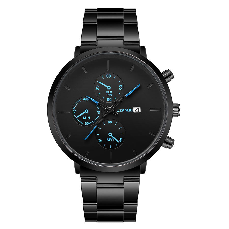 Simple Trend Three-eye Calendar Alloy Band Quartz Watch