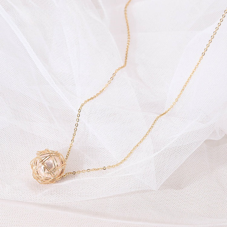 Korean Fashion Hollow Ball Bag Simple Pendant Necklace