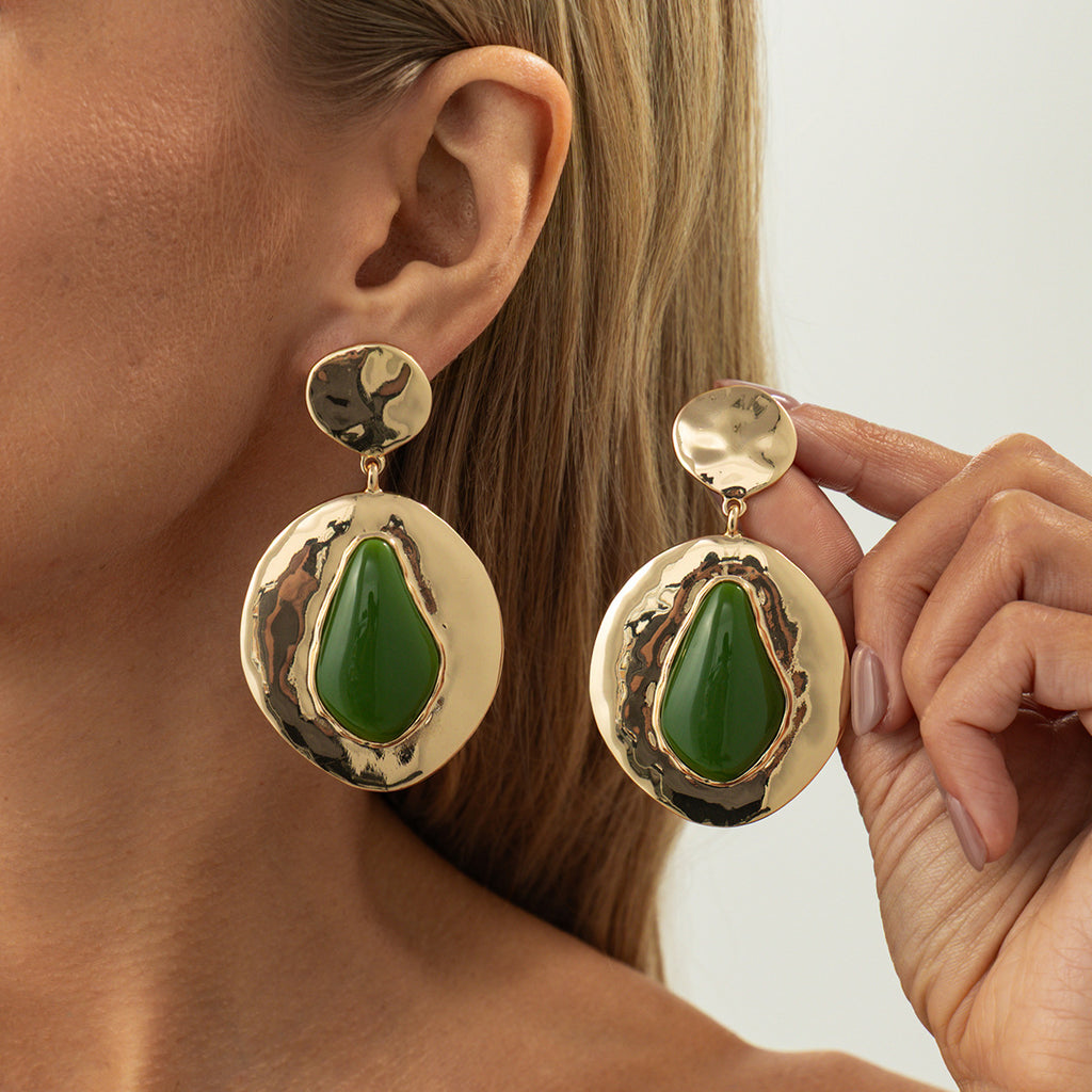 Geometric Alien Circle Inlaid Gemstone Earrings