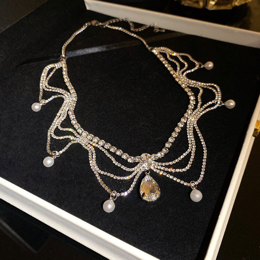 Diamond Flower Tassel Necklace Light Luxury High-grade Sweater Chain