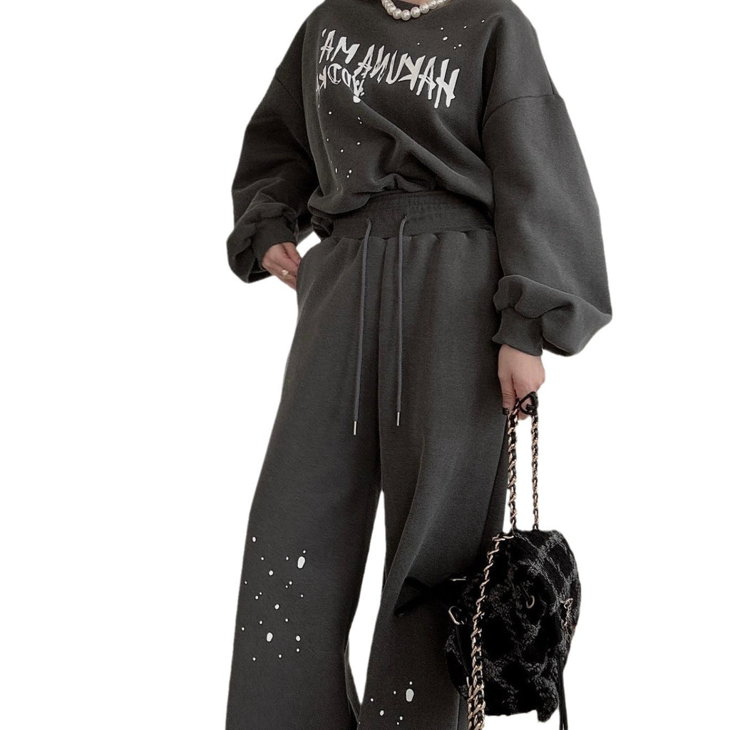 Retro Style Round Neck Letter Print Sweatshirt