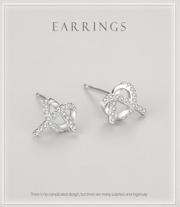 S925 Sterling Silver Micro-inlaid Fully Jeweled Loving Heart Cross Stud Earrings For Women